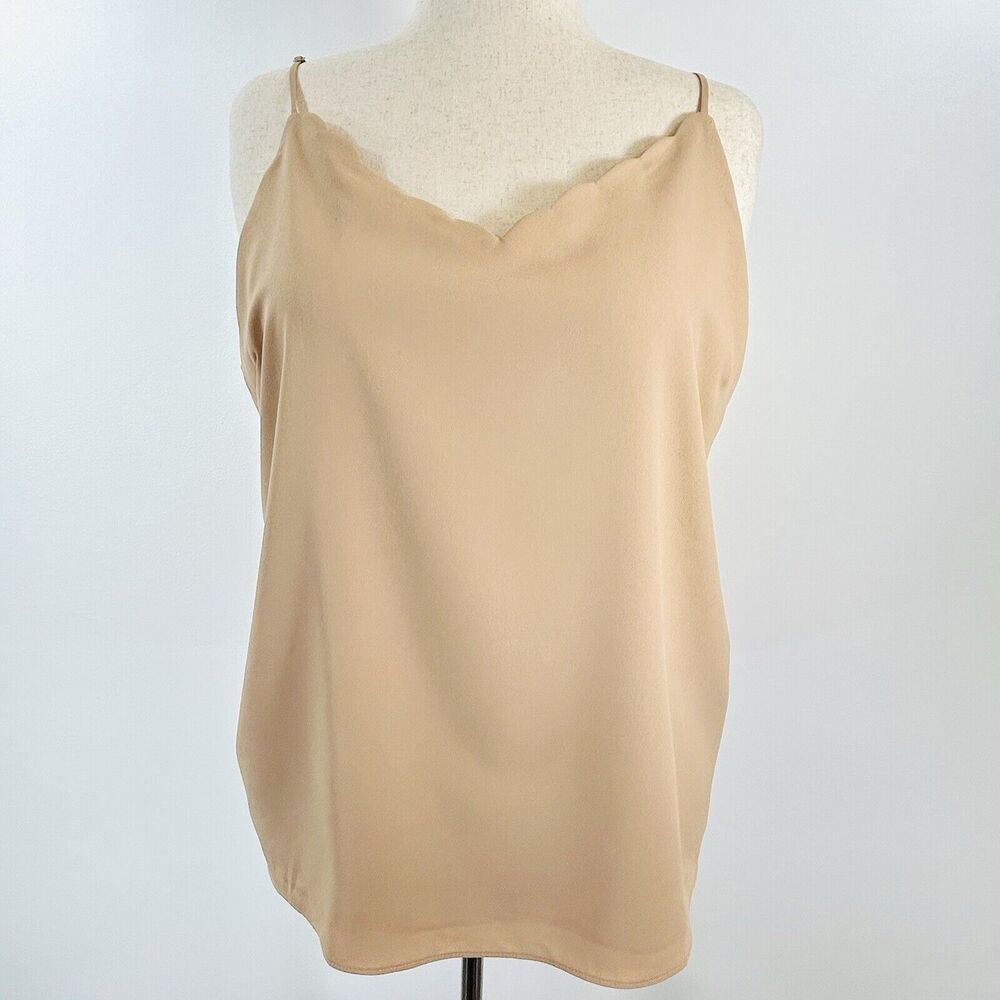 Sweet Lovely by Jen Top Women 1X Tan Camel‎ Scallop Neck Romantic Boho Tank Cami